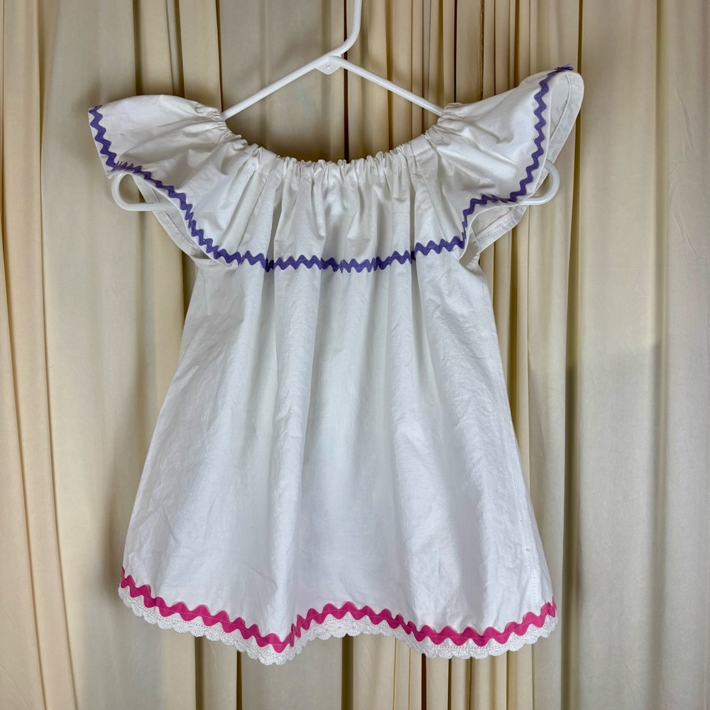 Child Dress VTG Pillowcase White Ruffled Sleeve Hand  Embroidered Design | 24mo - Picture 3 of 10
